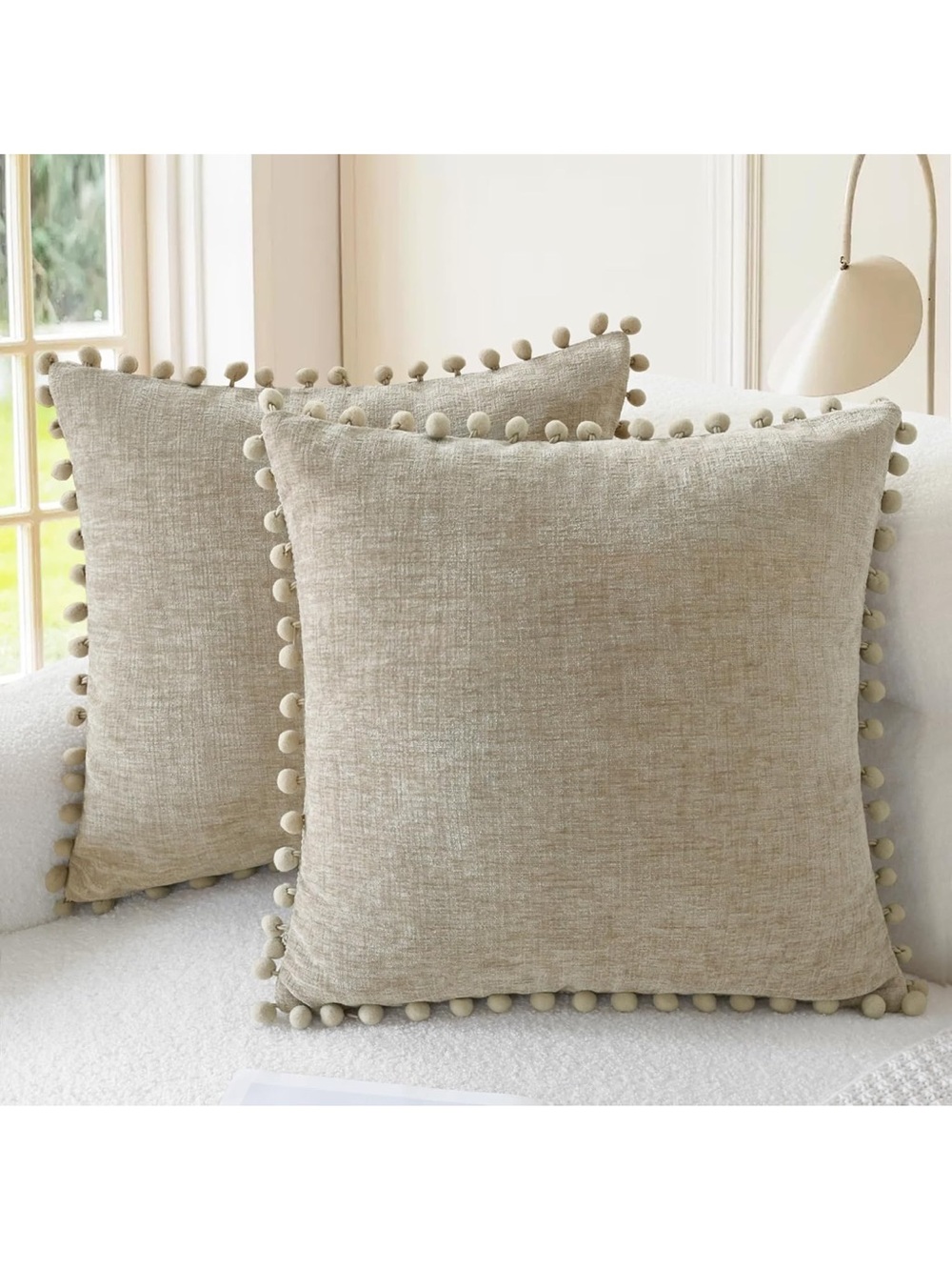 Neutral Pom Pom Decorative Throw Pillow - Set of 2